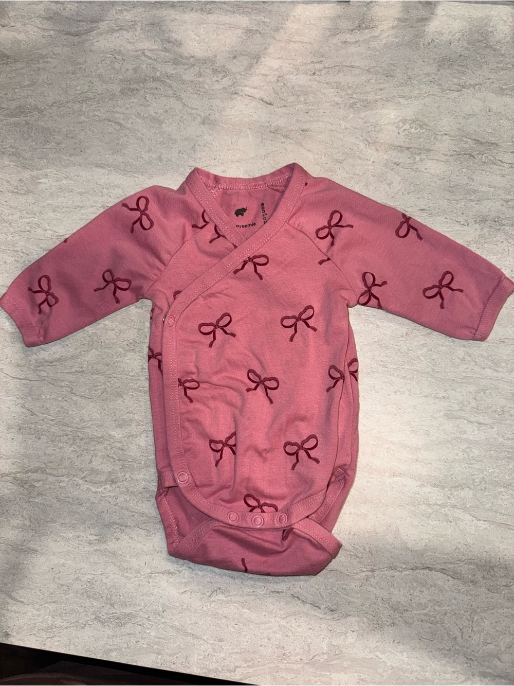 Pink Bow-Print Wrap One-Piece Bodysuit - Monica + Andy